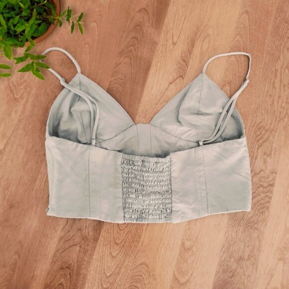 Linen Zara Cropped Wireless Corset Pleated Top- M (SMALL FIT) - Picture 5 of 15